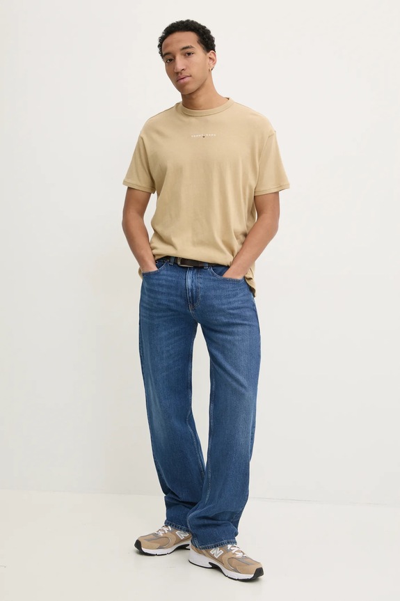 Bavlněné tričko Tommy Jeans DM0DM21110 béžová SS26