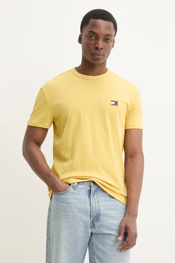 Βαμβακερό μπλουζάκι Tommy Jeans κανονικό κίτρινο DM0DM20322