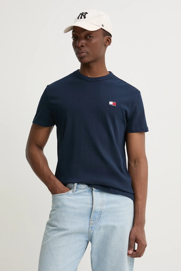 Tommy Jeans férfi pamut t-shirt pamut sötétkék DM0DM20322