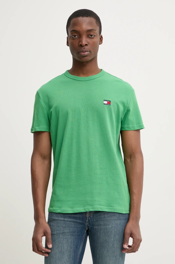 Tommy Jeans férfi pamut T-shirt zöld DM0DM20322