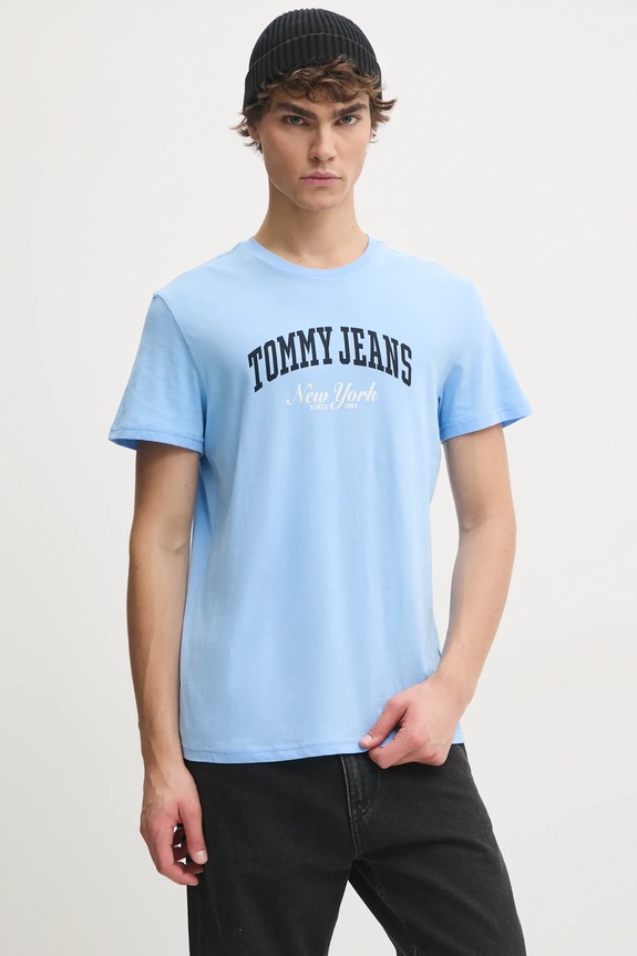 Tommy Jeans tricou din bumbac print albastru DM0DM20362