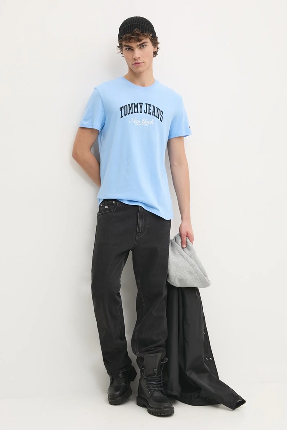 Tommy Jeans tricou din bumbac DM0DM20362 albastru SS25