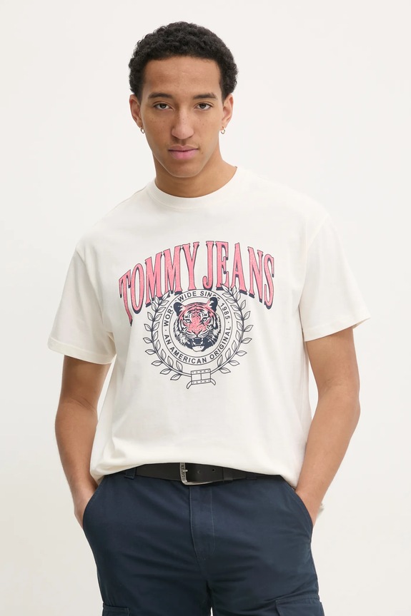 Tommy Jeans t-shirt bawełniany beżowy DM0DM21191