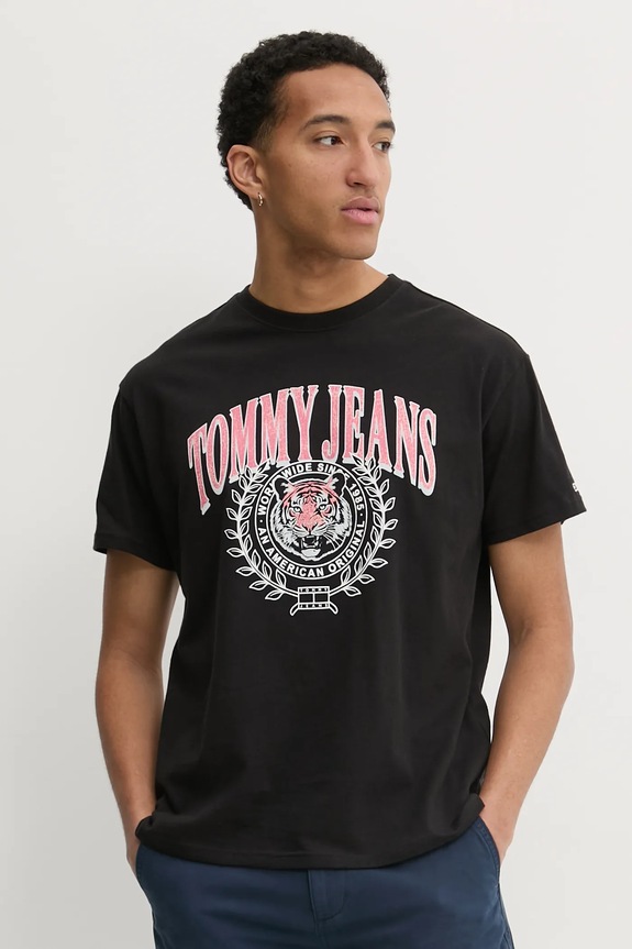 Pamučna majica Tommy Jeans crna DM0DM21191