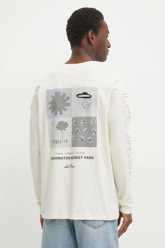 Les Deux longsleeve bawełniany nadruk beżowy LDM110037