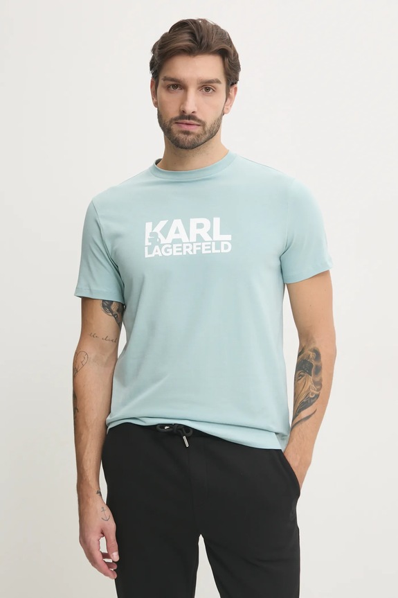Karl Lagerfeld t-shirt z elastanem turkusowy 551235.755087
