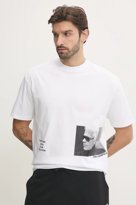 Βαμβακερό μπλουζάκι Karl Lagerfeld λευκό 551225.755290