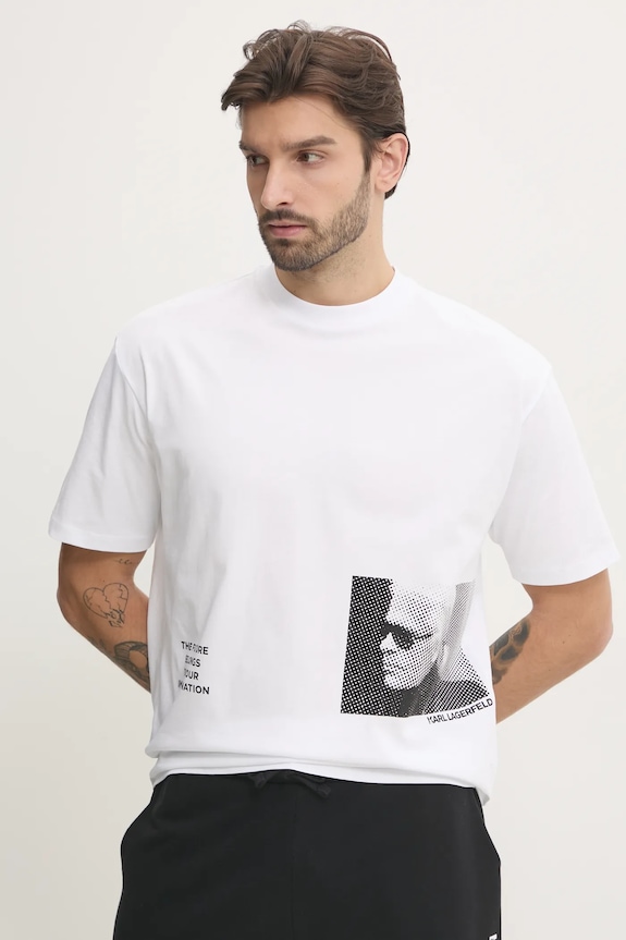 Βαμβακερό μπλουζάκι Karl Lagerfeld λευκό 551225.755290