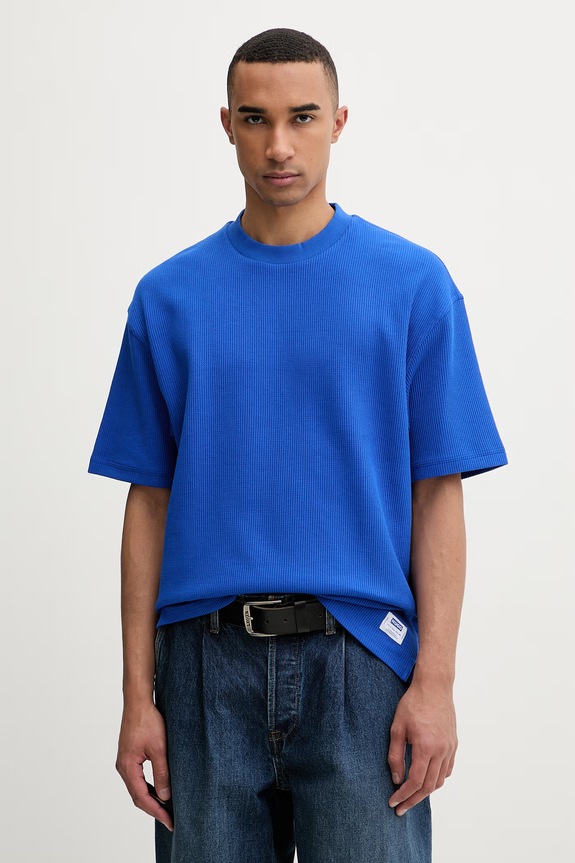HUGO Blue T-shirt swetrowy męski z bawełną Nuwaffle niebieski 50534434