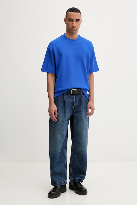 HUGO Blue T-shirt swetrowy męski z bawełną Nuwaffle 50534434 niebieski SS26