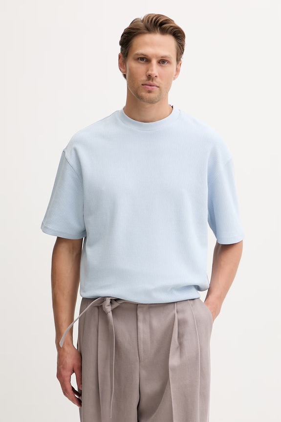HUGO Blue úpletové tričko pánske s bavlnou Nuwaffle modrá 50534434