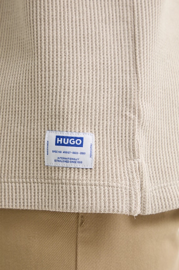 HUGO Blue úpletové tričko pánske s bavlnou Nuwaffle 50534434 béžová