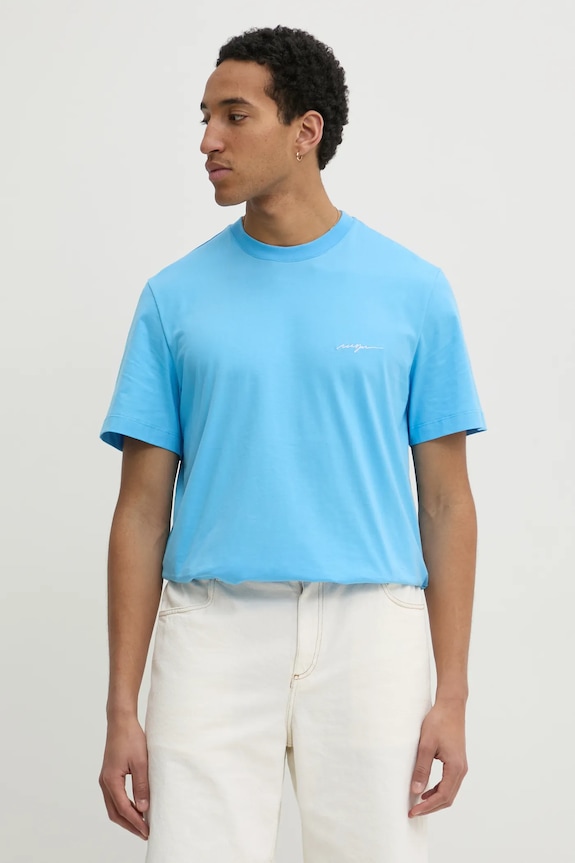 Bavlnené tričko MSGM relaxed modrá 3840MM141.257002