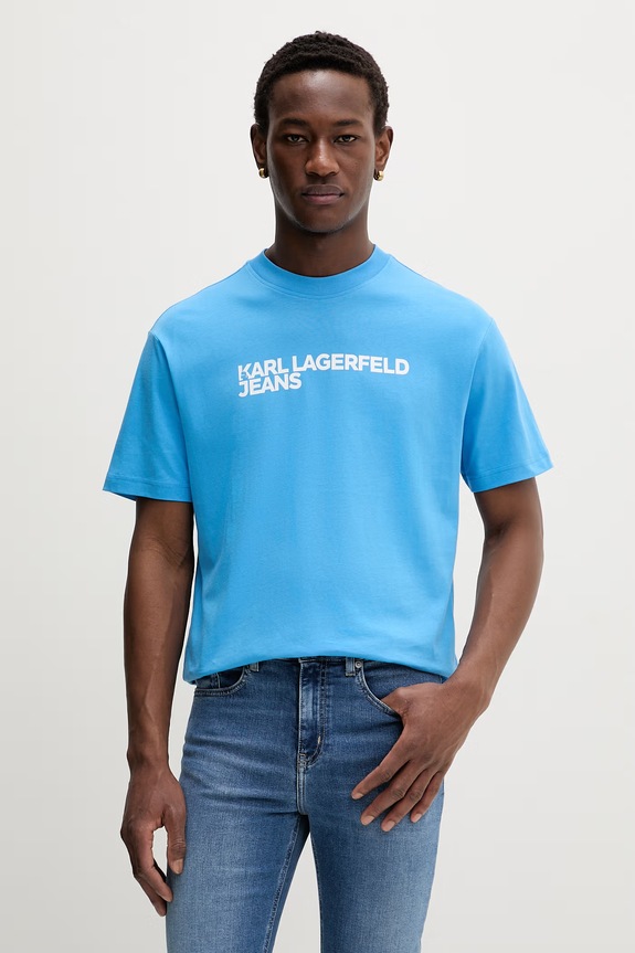 Karl Lagerfeld Jeans t-shirt da uomo in cotone blu A1M17002