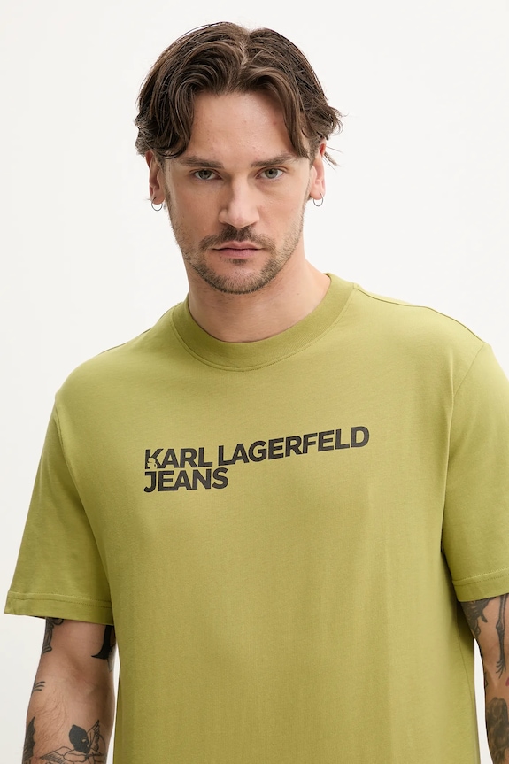 Karl Lagerfeld Jeans t-shirt męski bawełniany nadruk zielony A1M17002
