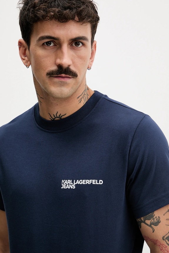 Karl Lagerfeld Jeans majica za muškarce od pamuka mornarsko plava A1M17003
