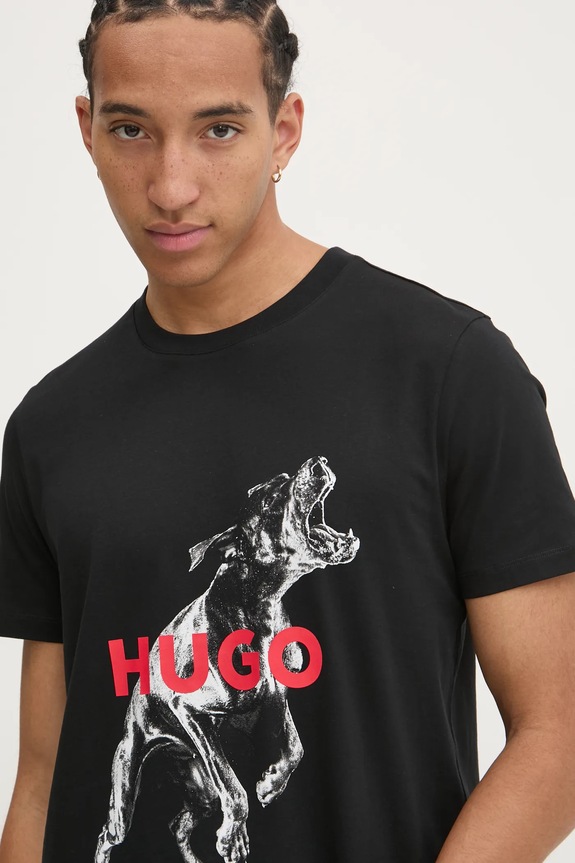 HUGO t-shirt in cotone Deyladec semplice nero 50530607