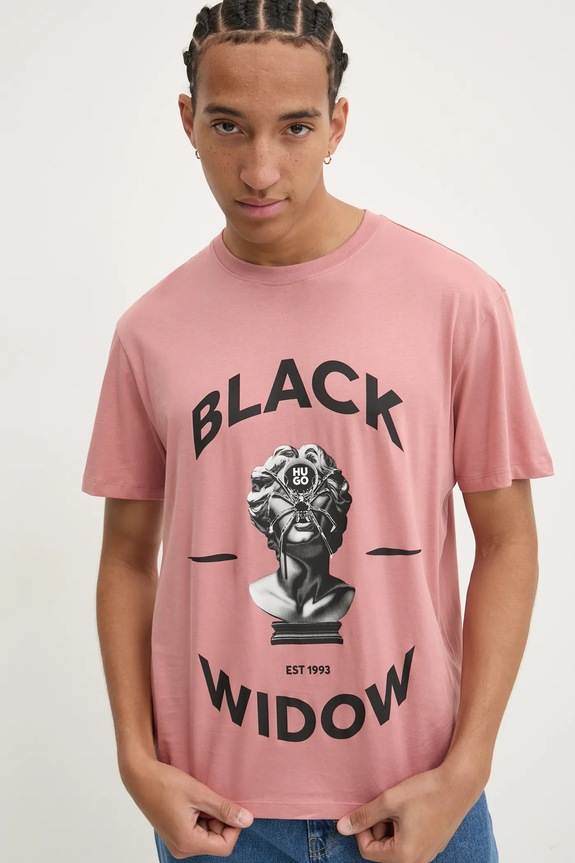 HUGO t-shirt bawełniany nadruk różowy 50530684