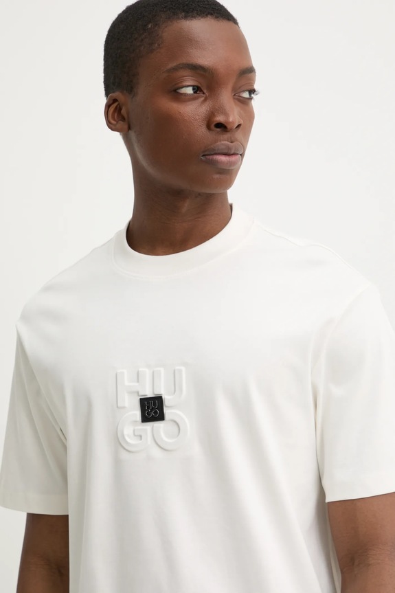 HUGO t-shirt bawełniany beżowy 50535499