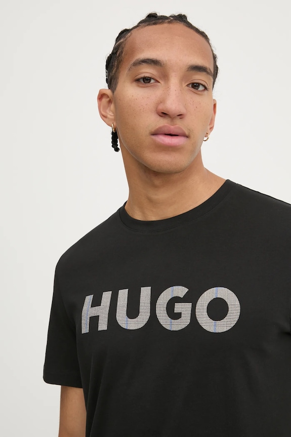 HUGO t-shirt bawełniany nadruk czarny 50534622