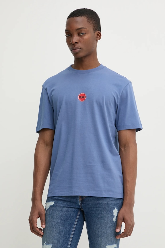 HUGO t-shirt bawełniany nadruk niebieski 50530647