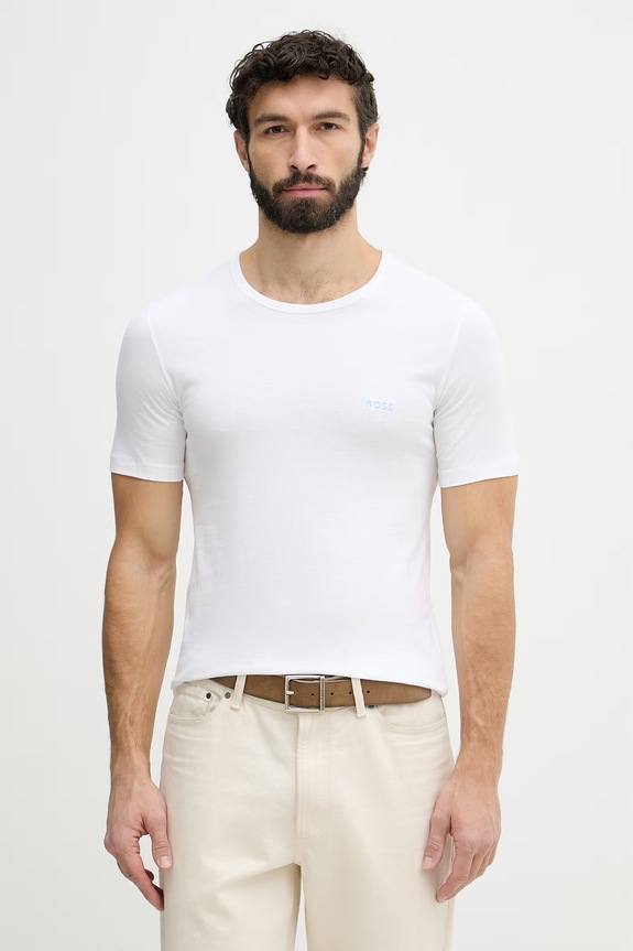 BOSS tričko pánske bavlnené TShirtRN 3P Classic 3-pak 50532468 biela SS26