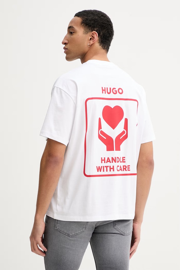 Bavlnené tričko HUGO relaxed biela 50530557