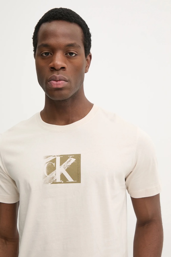 Oblečení Bavlněné tričko Calvin Klein Jeans J30J327077 béžová