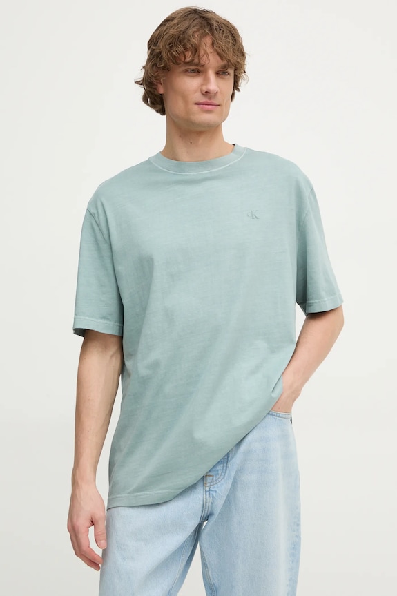 Bavlněné tričko Calvin Klein Jeans kulatý šedá J30J327078