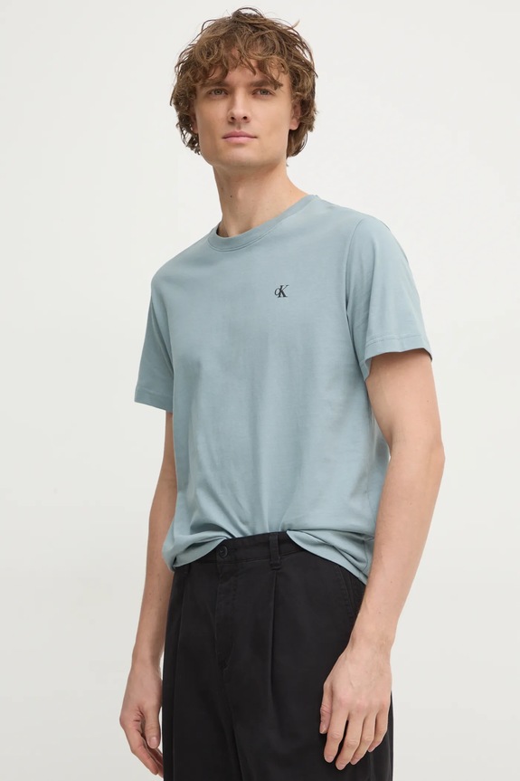 Calvin Klein Jeans tricou din bumbac uni albastru J30J327402
