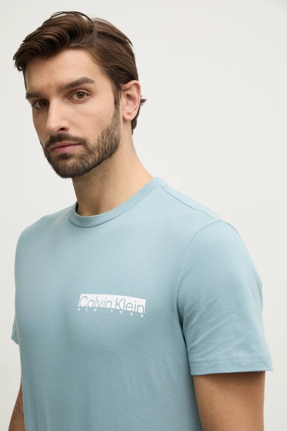 Calvin Klein t-shirt bawełniany nadruk turkusowy K10K113800