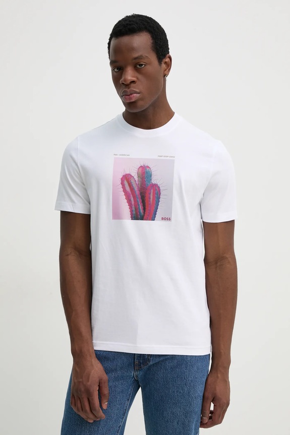 BOSS Orange tricou din bumbac print alb 50535079