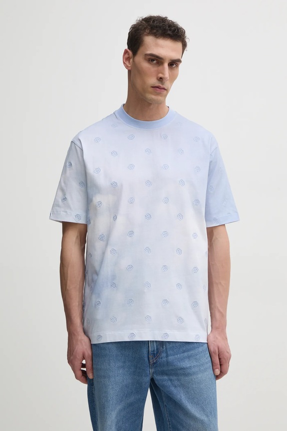 BOSS t-shirt bawełniany wzorzyste niebieski 50531387