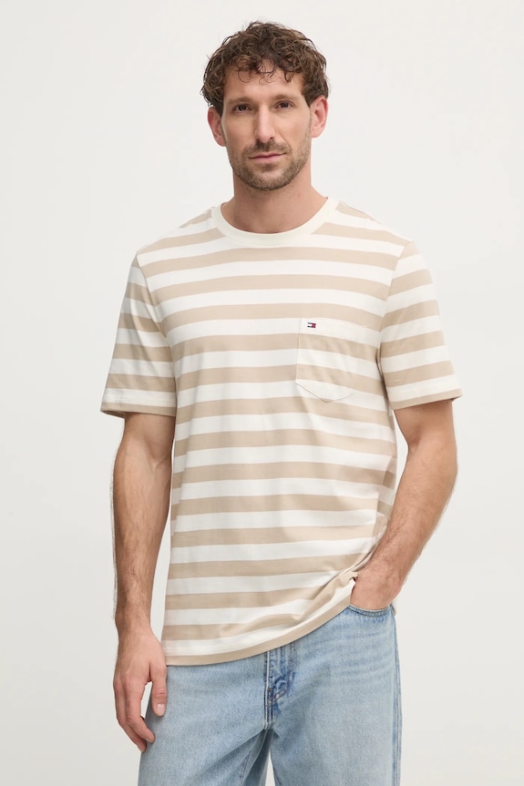 Tommy Hilfiger T-shirt męski bawełniany bawełna beżowy MW0MW37283