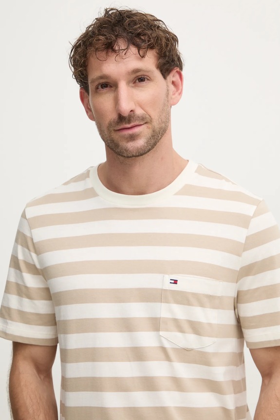 Tommy Hilfiger T-shirt męski bawełniany beżowy MW0MW37283