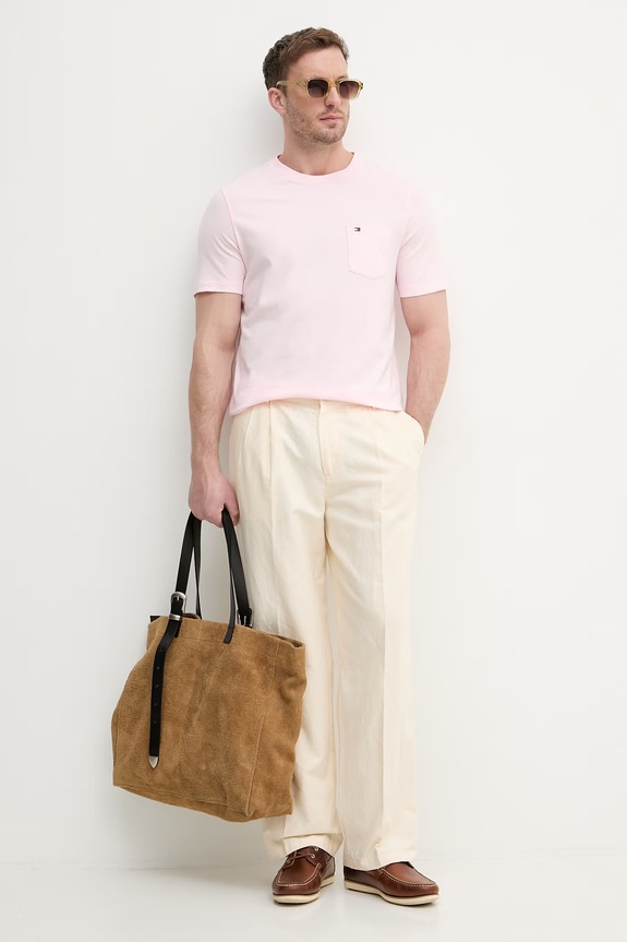 Tommy Hilfiger tricou bărbătesc din bumbac MW0MW37283 roz SS26