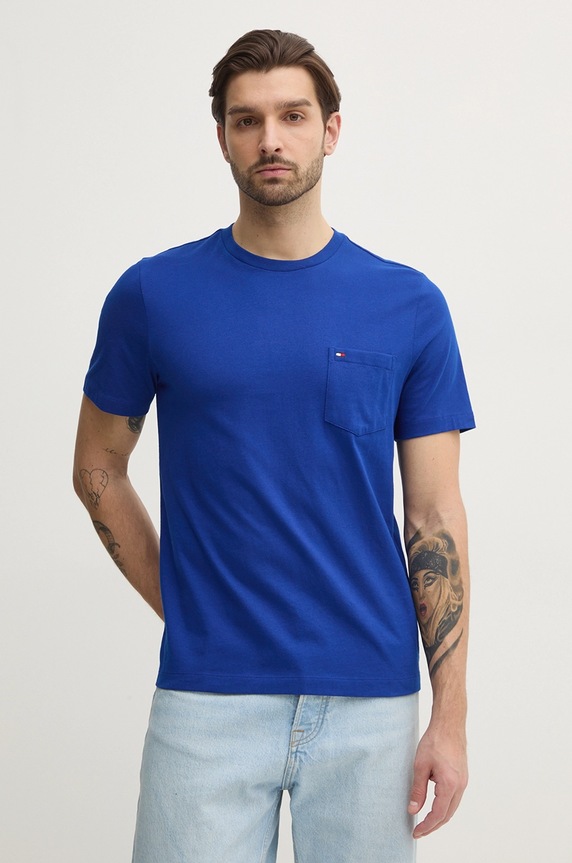 Tommy Hilfiger tričko pánske bavlnené slim modrá MW0MW37283