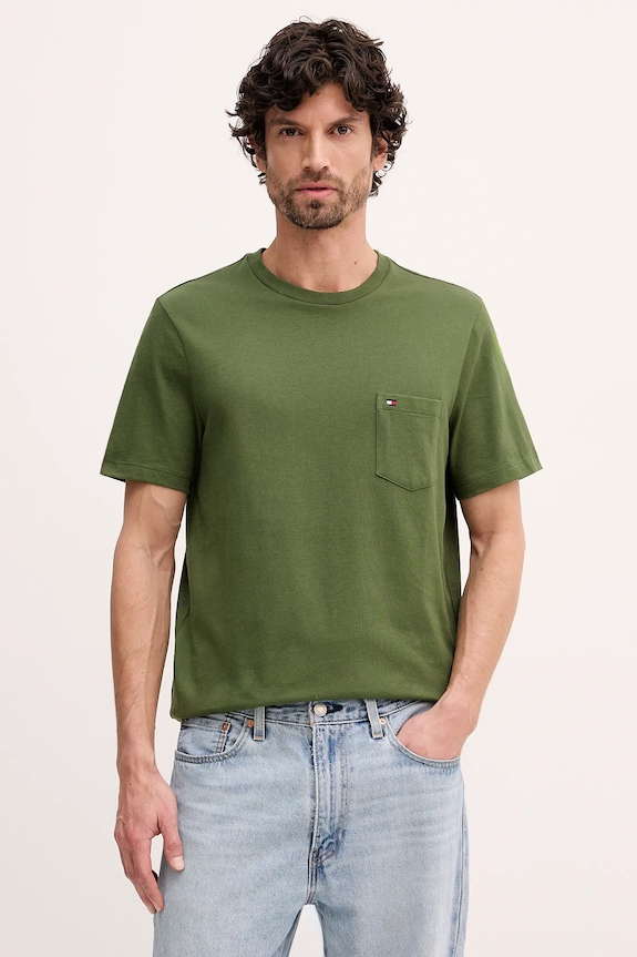 Tommy Hilfiger tričko pánske bavlnené zelená MW0MW37283