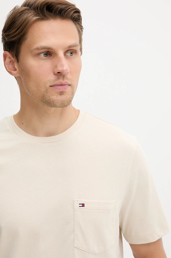 Îmbrăcăminte Tommy Hilfiger tricou bărbătesc de bumbac MW0MW37283 bej