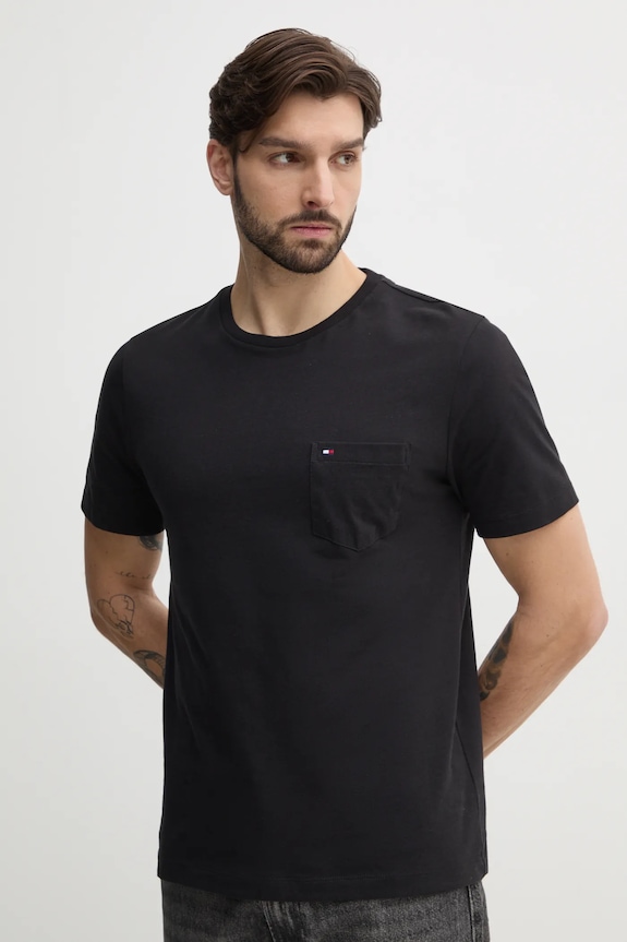 Tommy Hilfiger tricou bărbătesc bumbac uni negru MW0MW37283
