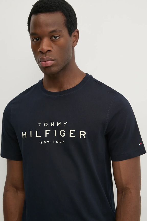 Bavlnené tričko Tommy Hilfiger potlač tmavomodrá MW0MW37448