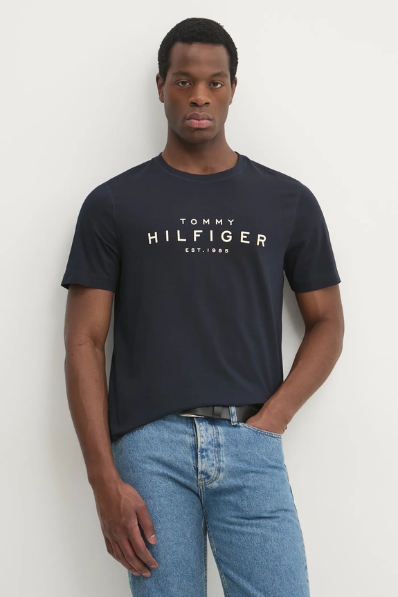 Bavlnené tričko Tommy Hilfiger tmavomodrá MW0MW37448