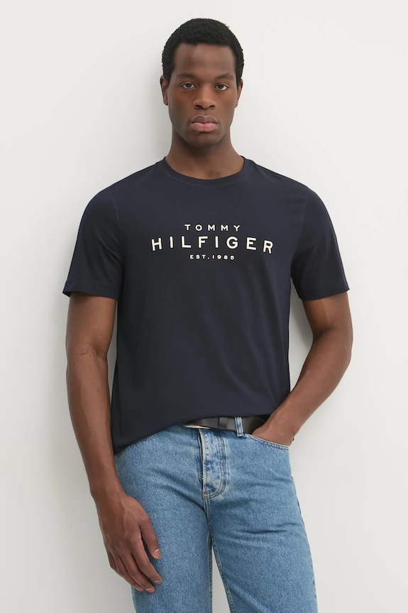 Bavlnené tričko Tommy Hilfiger tmavomodrá MW0MW37448