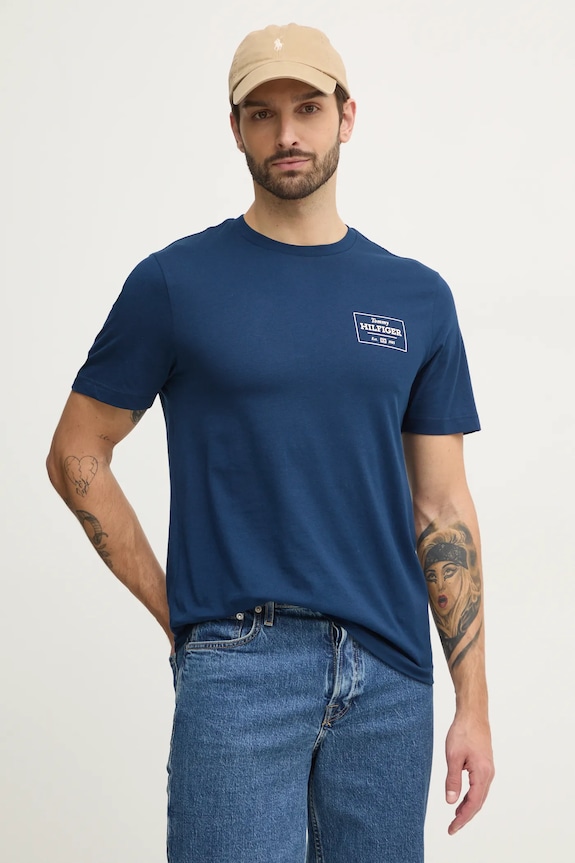 Βαμβακερό μπλουζάκι Tommy Hilfiger βαμβάκι σκούρο μπλε MW0MW37454