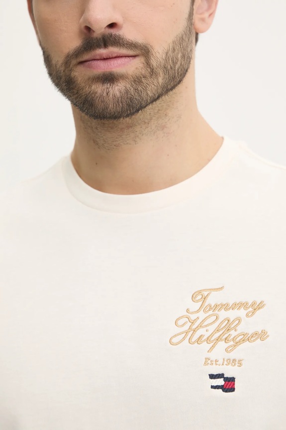 Tommy Hilfiger t-shirt bawełniany beżowy MW0MW38334