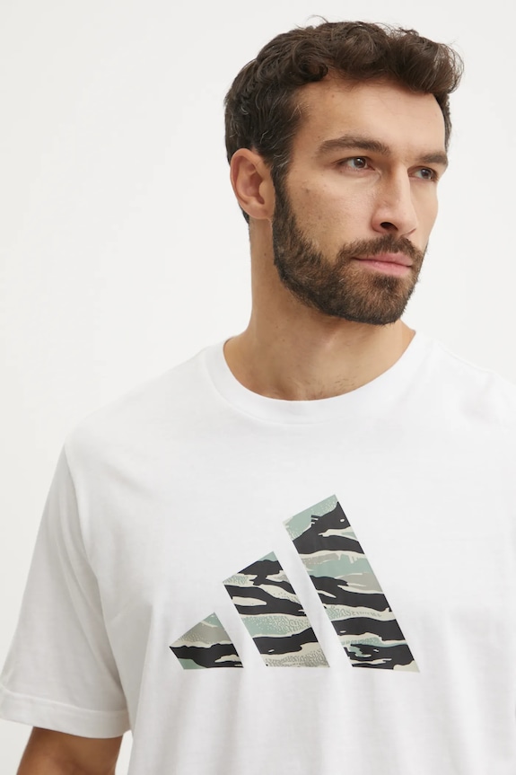 Bavlněné tričko adidas Camo béžová JI6770