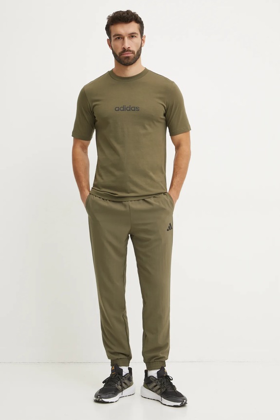 Bombažna kratka majica adidas Essentials Linear JE9001 zelena SS26