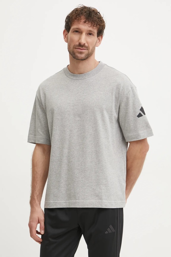 Βαμβακερό μπλουζάκι adidas Essentials βαμβάκι γκρί JF3618