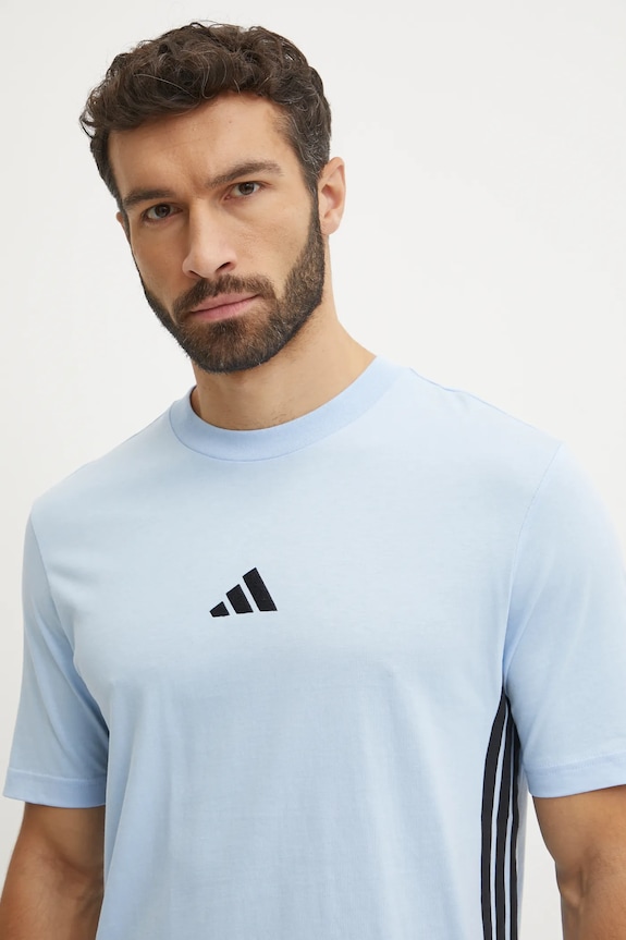 adidas t-shirt bawełniany Essentials wzorzyste niebieski JE6397
