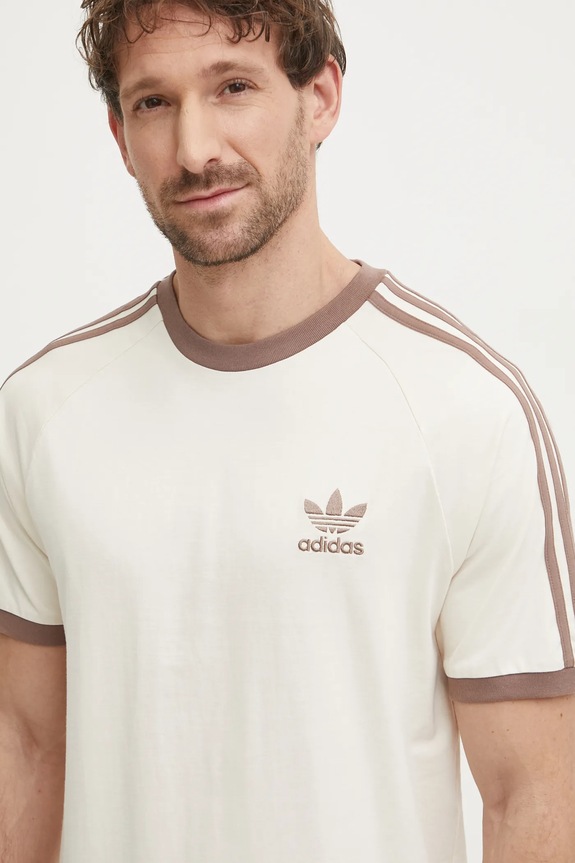 Bavlněné tričko adidas Originals 3-Stripes regular béžová JN7020
